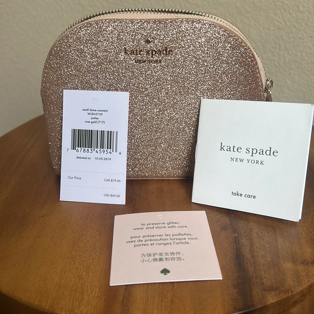 Small KATE SPADE ♠️ ROSE GOLD SPARKLY COSMETIC DOME NWT